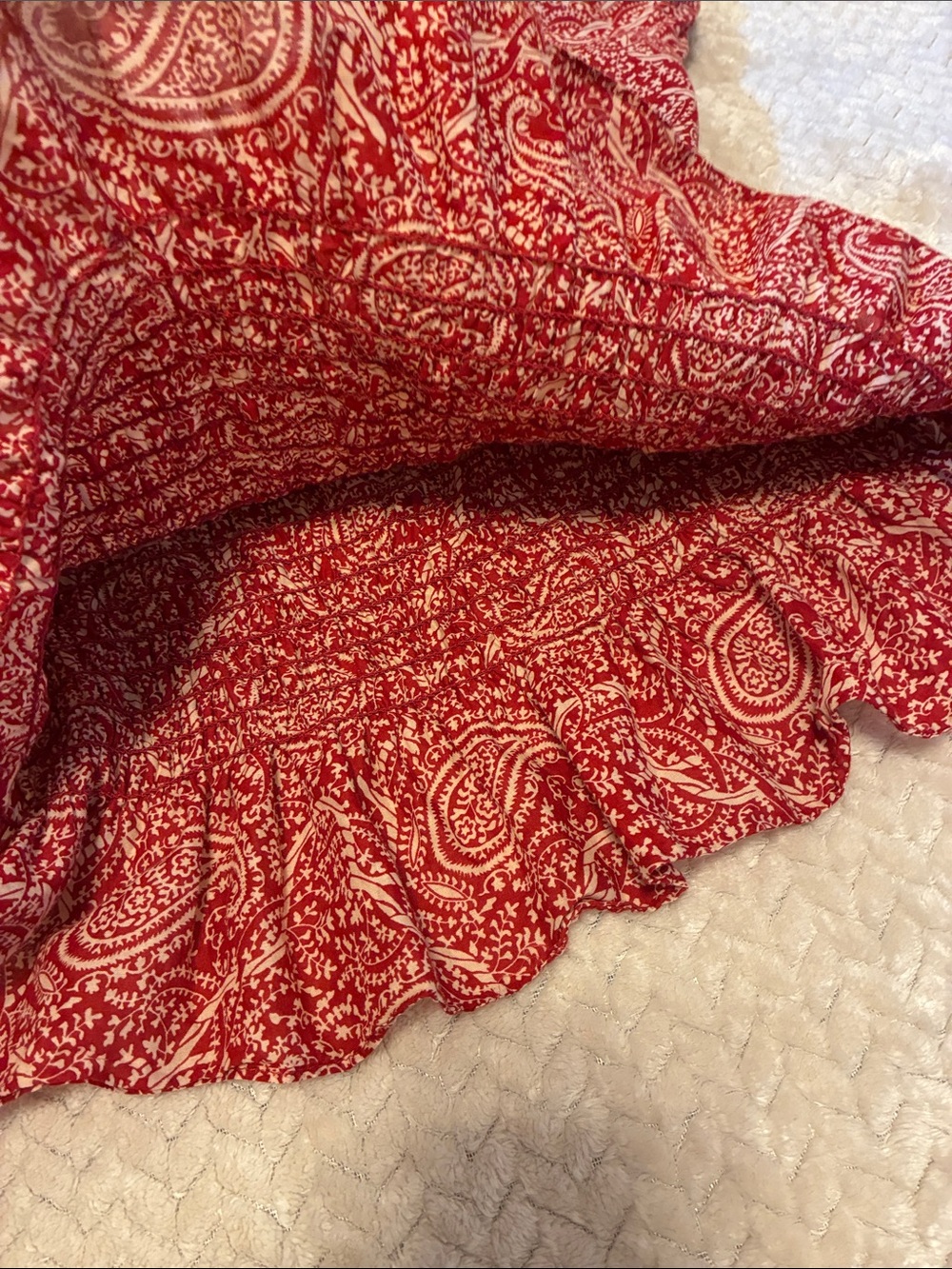 Ralph Lauren Red Paisley Smocked Peasant Top - Picture 7 of 11